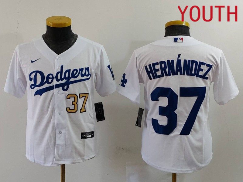 Youth Los Angeles Dodgers #37 Hernandez White Nike Game 2024 MLB Jersey style 7243